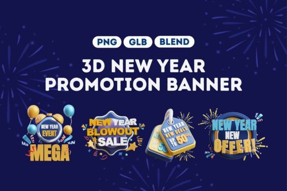 3D New Year Sale Banner Pack 3: Elevate Your Holiday Promotions with Eye-Catching Designs