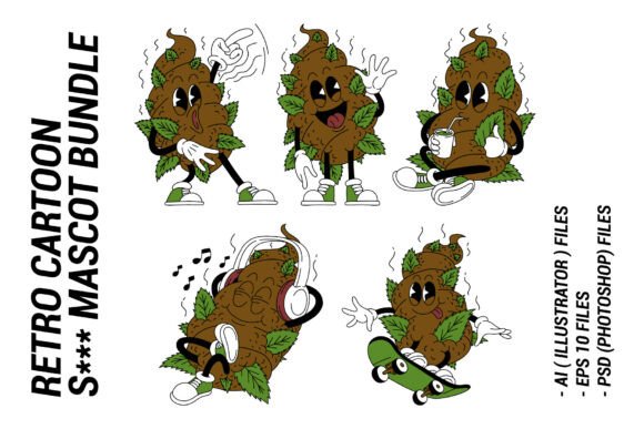 Cartoon Poop Characters in Action Bundle