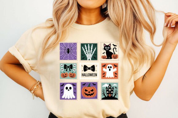 Cute Halloween Stamps with Spooky Characters: A Versatile Design Resource for Creative Professionals
