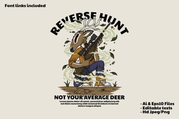 Deer Mascot Holding Rifle While Sitting