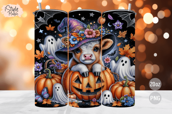 Fall Highland Cow 20oz Tumbler Wrap PNG