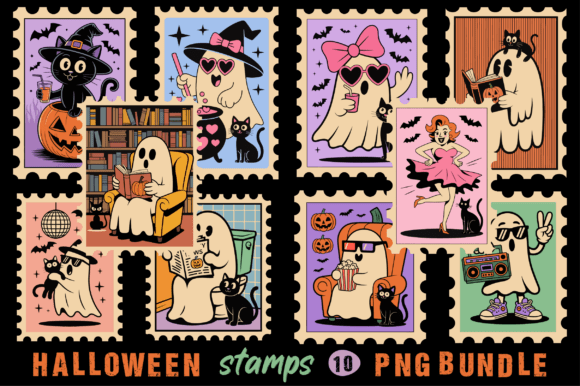 Funny Ghost Stamps for Halloween Design Projects