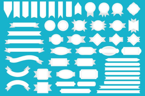 White Badge Banner Full Clip Art Set